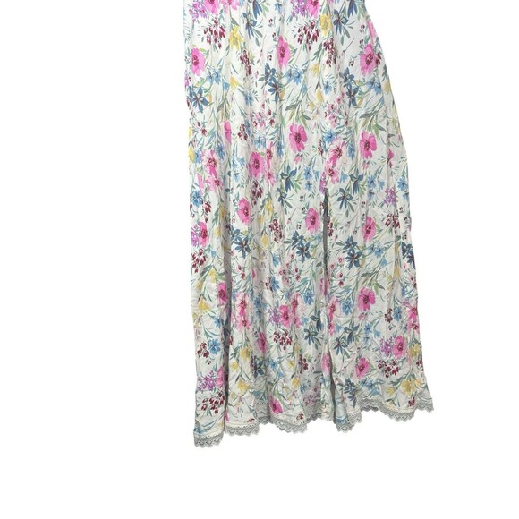 Gap Lace-Trim V-Neck Crepe Maxi Dress Small White Floral Pink Blue Cottagecore - Picture 4 of 11